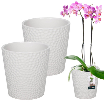 Keramický květináč bílé rostliny orchideje 12 cm sada 2 ks.