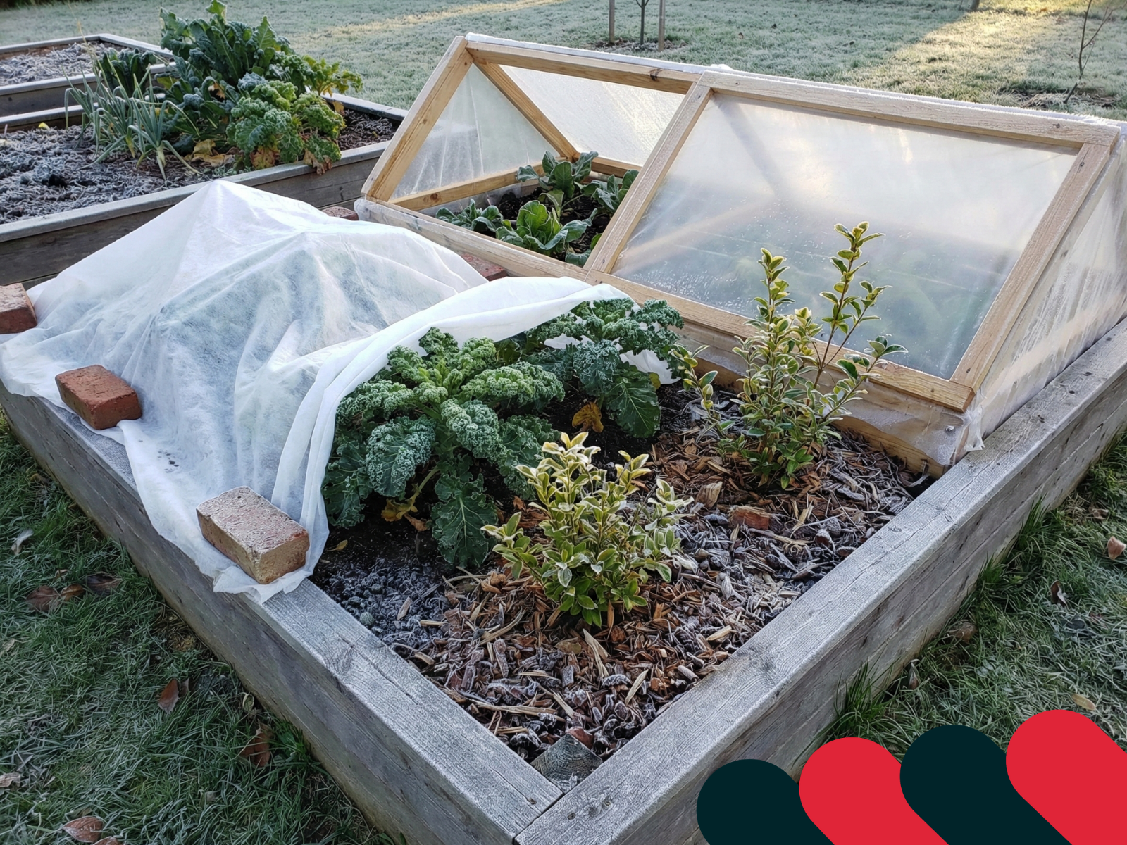 Rostliny zakryté bílou zahradní netkanou textilií chránící před mrazíky | Kotarbau