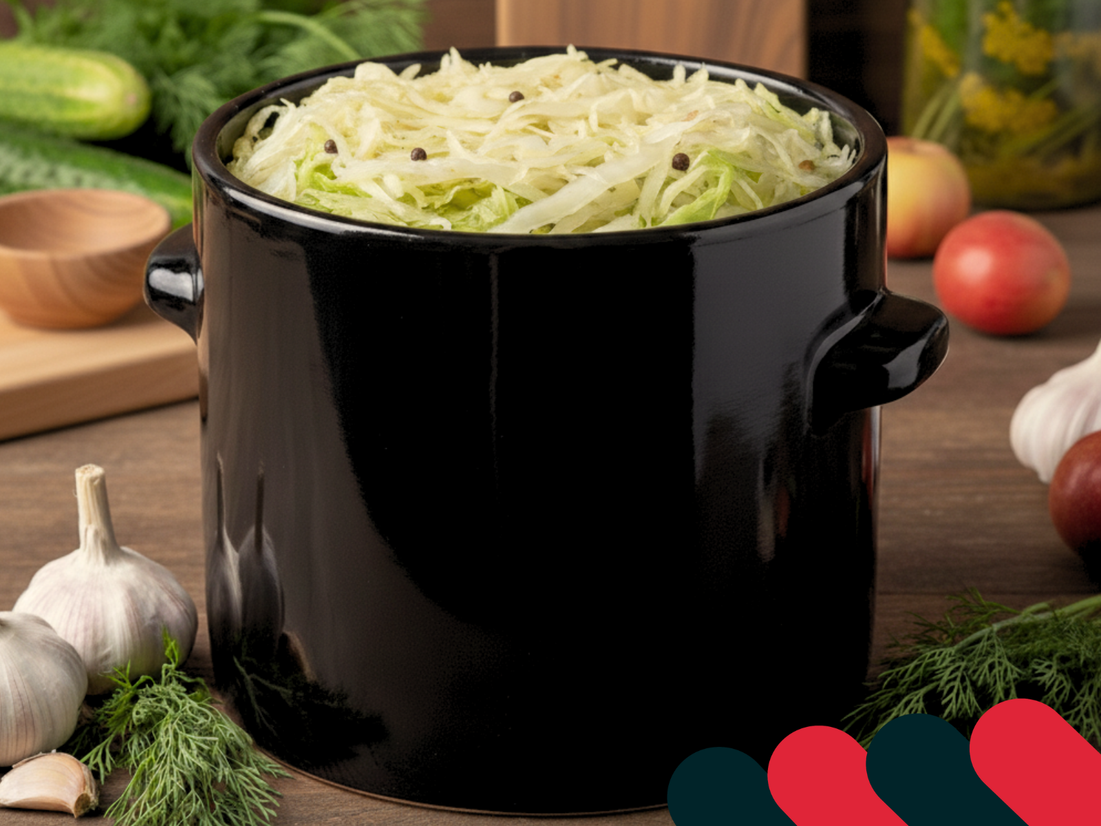 Kameninová nádoba plná kysaného zelí, tradiční způsob uskladnění | Kotarbau