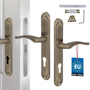 Klasická dveřní klika dlouhá štítka pro cylindrickou vložku patina 72 mm