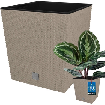 Zahradní ratanový květináč s vložkou mocca 26x26 cm