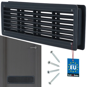 Dveřní mřížka ventilační koupelnová plastová grafitová 46x13,5 cm