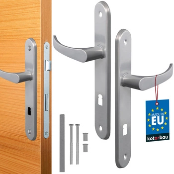 Sada dveřních klik 72 stříbrná dlouhá hřídel s klíčem