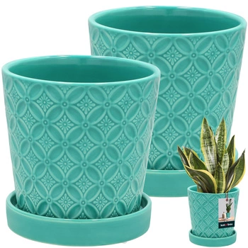 Květináč kulatý tyrkysový s podmiskou ⌀ 13 cm 2 ks.