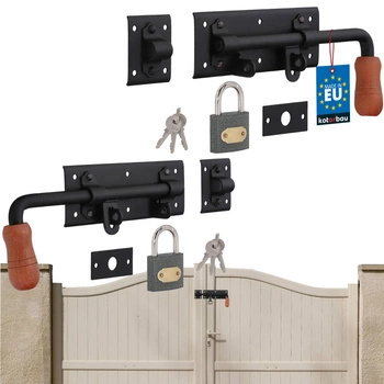 Garážový šroub 280 mm černý pro vrata s brankou sada 2 ks. vpravo a vlevo s visacím zámkem