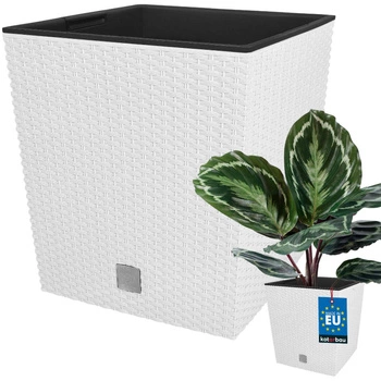 Zahradní ratanový květináč s vložkou bílý 26x26 cm