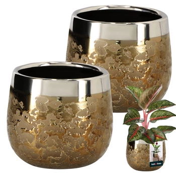 Květináč keramický kulatý zlatý efekt lustra ⌀ 10 cm 2 ks.