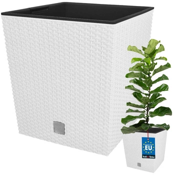Zahradní ratanový květináč s vložkou bílý 32x32 cm