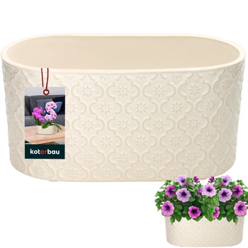 Elegantní keramický podlouhlý květináč krémový 12x25 cm