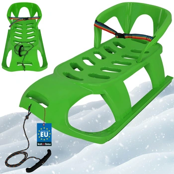 Plastové sáňky pro děti s opěradlem bezpečnostní pásy zelené