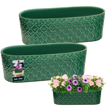 Elegantní keramický podlouhlý květináč tyrkysový 12x37 cm sada 2 ks.