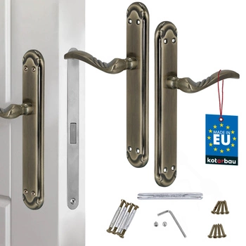 Dveřní klika dlouhá štítka zdobená patina bez otvoru