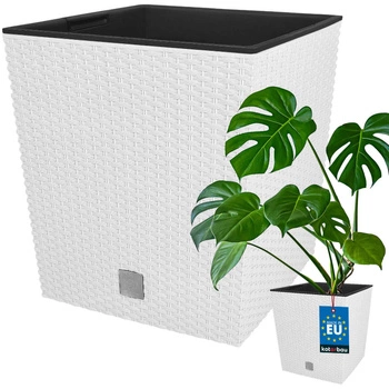 Zahradní ratanový květináč s vložkou bílý 40x40 cm
