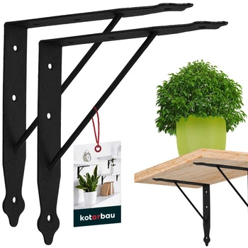 Podpěra police s výztuhou černá 20x20 cm sada 2 ks.