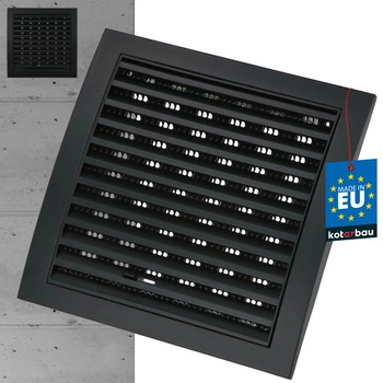 Zavřená ventilační mřížka s pletivem 190x190mm - Barva černá