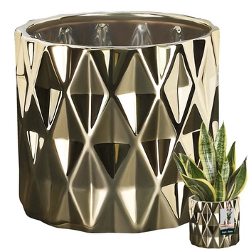 Květináč ochranný keramický válec zlatý ⌀12 cm