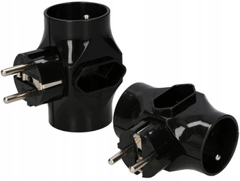 Rozbočovač síťový 3 zásuvky zlodějka T-connector - 2 ks - Barva černá