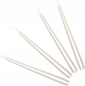 Sada 4 kuželových svíček bílé perleťové stolní svíčky