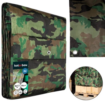 Plachta ochranná pevná silná univerzální moro 80 g/m2 8x12 m