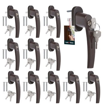 Okenní klika s klíčem hliníková hnědý sada 12 ks.