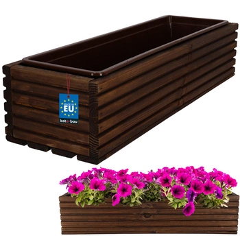 Květináč zahradní dřevěný truhlík na terasu s vložkou hnědý 64x20 cm