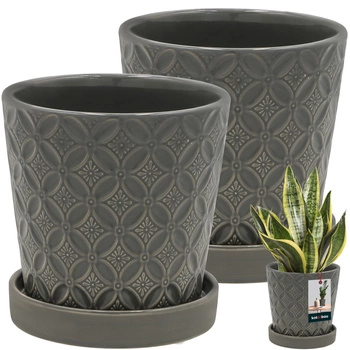 Květináč kulatý šedý s podmiskou ⌀ 13 cm 2 ks.