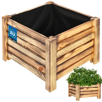 Dřevěný zahradní truhlík na květiny vypáleno 38x38 cm