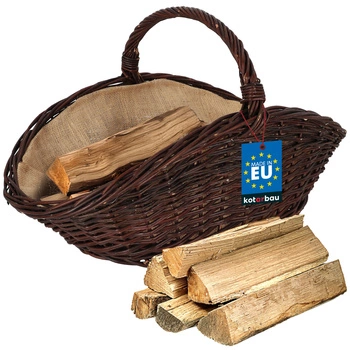 Koš proutěný na dřevo ke krbu s rukojetí