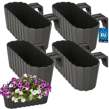 Květináč balkónový oválný šedý na zábradlí 400 MM Sada 4 ks..