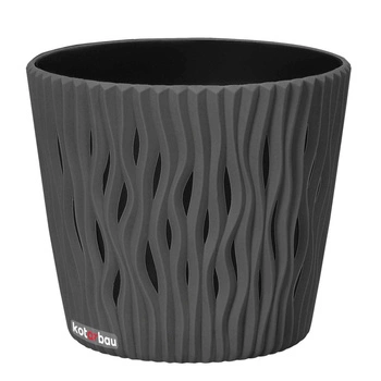 Květináč s vlnitými žlábky a vložkou 115x130 mm - Barva šedý kámen