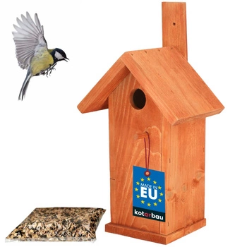 Ptačí budka krmítko dřevěný domek dutina krmivo - Barva cihlová