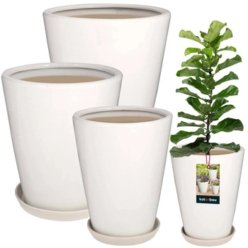 Keramické glazované bílé květináče sada 3 ks.