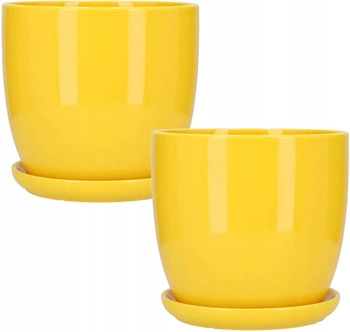 Keramický obal na květináč s podstavcem žlutý ⌀20 cm - 2 ks.