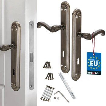 Dveřní klika dlouhá rozeta zdobená retro patinou wc zámek 72 mm