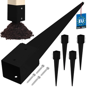 Základna sloupu zapuštěná do země ocel černá 90x90x750 mm sada 4 ks.