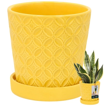 Květináč kulatý hořčicový s podmiskou ⌀ 13 cm