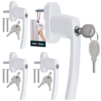 Okenní klika s klíčem hliníková bílá sada 4 ks.