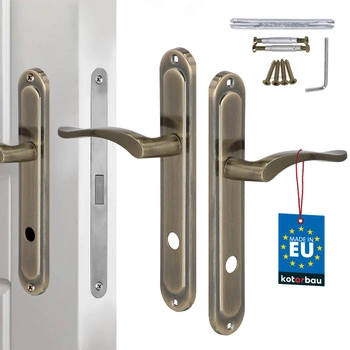 Dveřní klika klasická dlouhá štítka zámek wc patina 90 mm