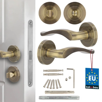 Dveřní klika vnitřní krátká štítka dělená s rozetou wc patina