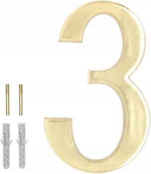 Číslo domu "3" na dveře 3d 20cm mosazné