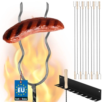 Tyč na klobásy dvouzubá vlnitá se závěsem 130 cm sada 10 ks.