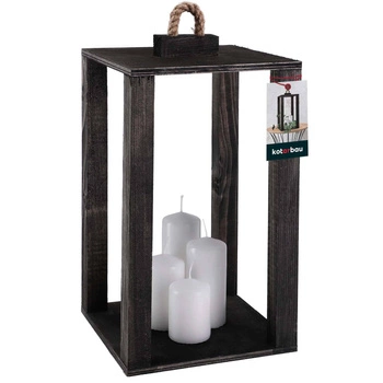 Dřevěná lucerna na svíčku domácí zahrada černá 20x20 cm