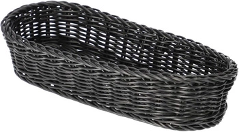 Košík pletený, tác na příbory černý