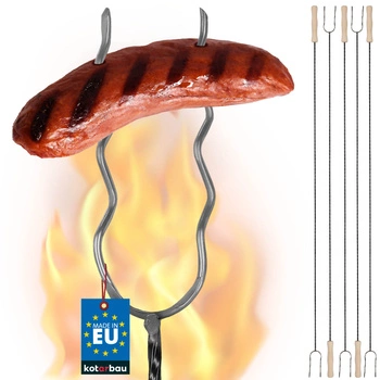 Tyč na klobásy dvouzubá vlnitá vidlice na oheň 130 cm sada 5 ks.
