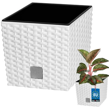 Zahradní ratanový květináč s vložkou bílý 20x20 cm
