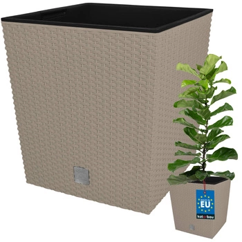 Zahradní ratanový květináč s vložkou mocca 32x32 cm