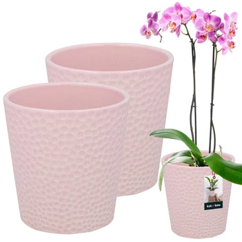 Keramický květináč růžová rostliny orchideje 12 cm sada 2 ks.