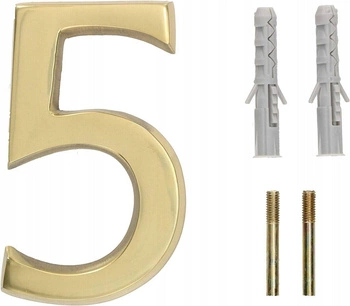 Číslo domu "5" na dveře 3d 10 cm mosazné