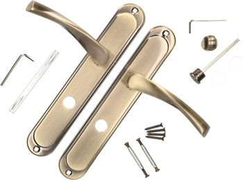 Klika dveřní s blokací WC dlouhá štít patina 90 mm - Barva patina