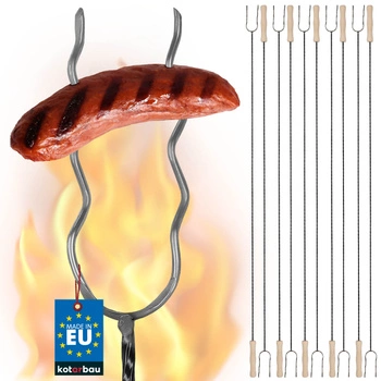 Tyč na klobásy dvouzubá vlnitá vidlice na oheň 130 cm sada 10 ks.